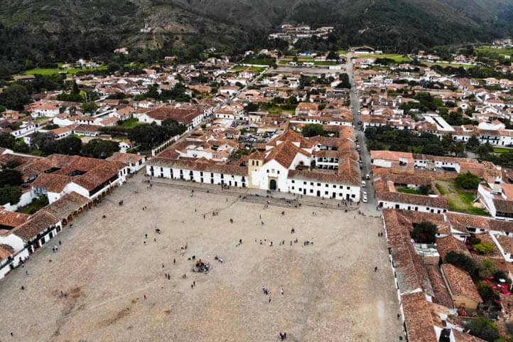 Drone photo of the main square of Villa de Leyva