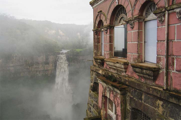 Hotel Tequendama in the front and the waterfall in the back
