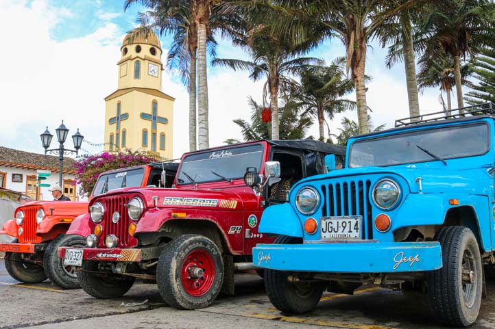 Willys Jeeps in central park of Salento Quindio Colombia