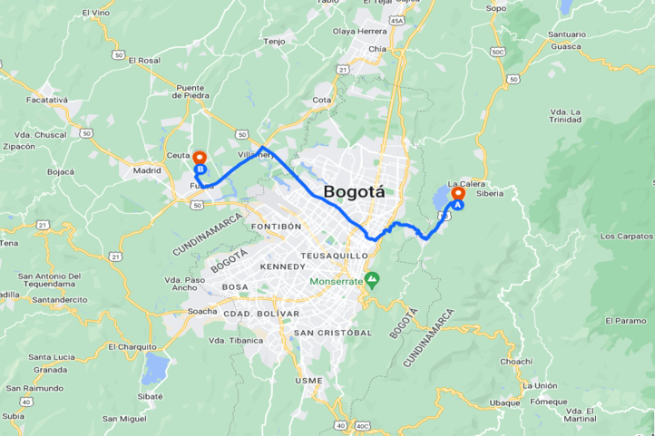 Bogota Golf trip Itinerary Map for 2 days