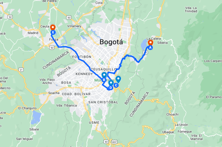 Bogota Golf trip Itinerary Map for 5 days