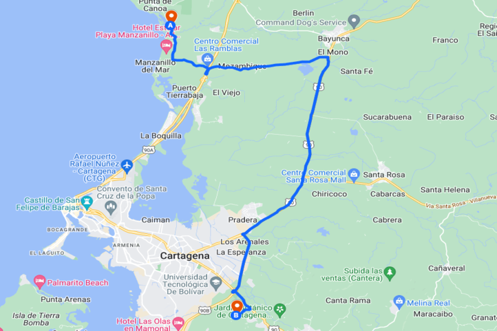 Cartagena Golf trip Itinerary Map for 2 days