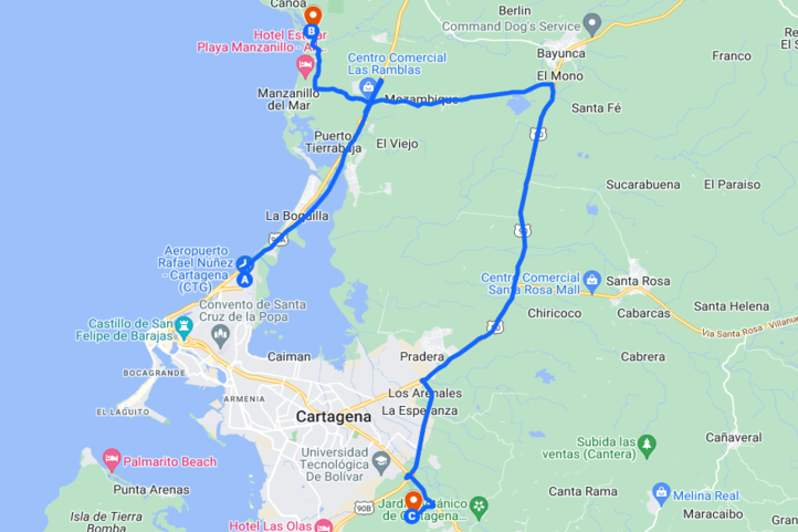 Cartagena Golf trip Itinerary Map for 3 days