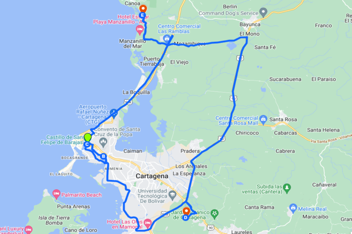 Cartagena Golf trip Itinerary Map for 5 days