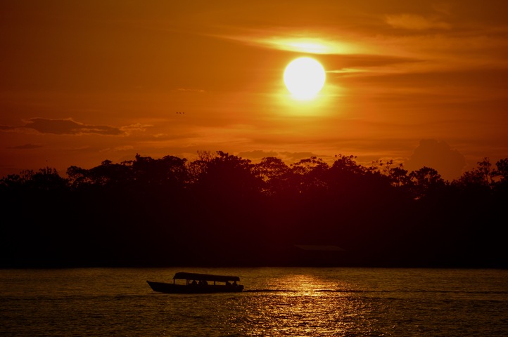Sunset over the river in Colombian Amazon