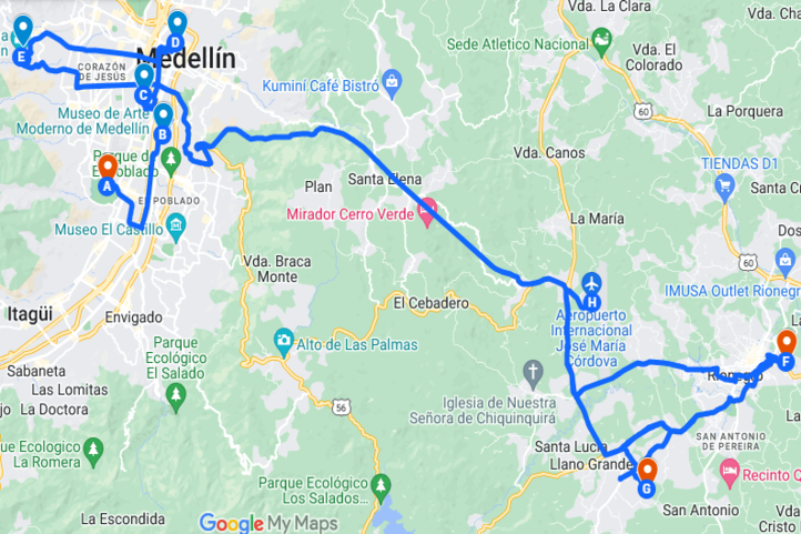 Reiseplan für die Golfreise in Medellin für 6 Tage