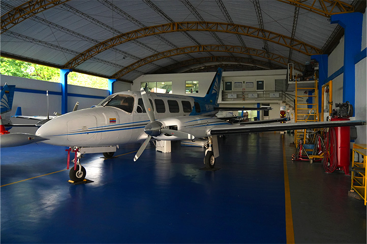 plane stored in hangar in Colombia